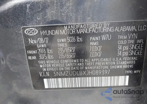 2018 Hyundai Santa Fe Sport 2.4L z USA, uszkodzony, nr VIN 5NMZUDLBXJH089397